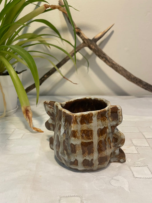 Brown & White Checkered Ear Cup