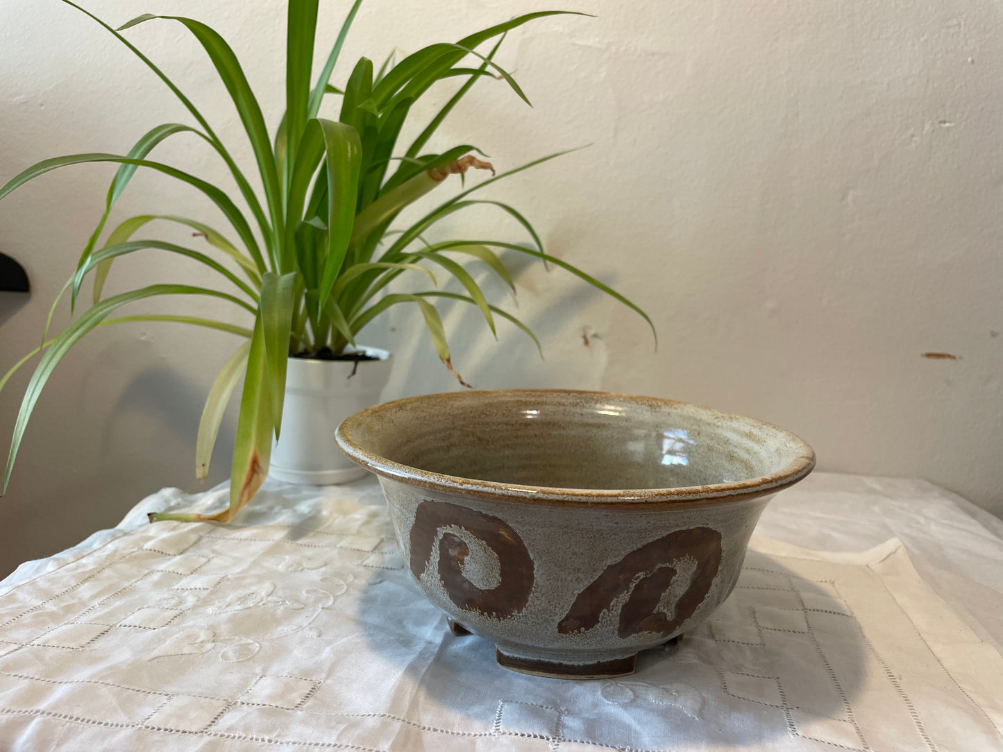 Brown and White Spiral Bowl