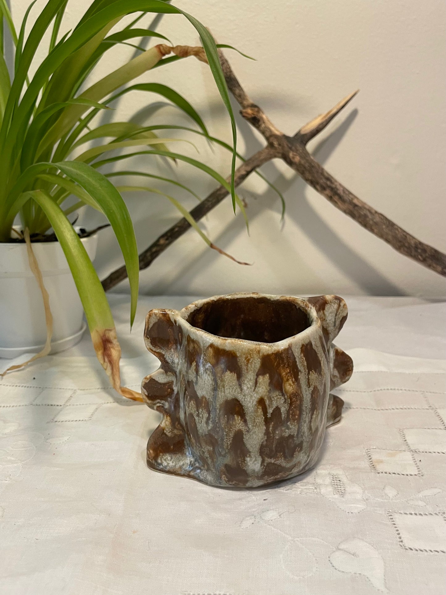 Brown & White Checkered Ear Cup