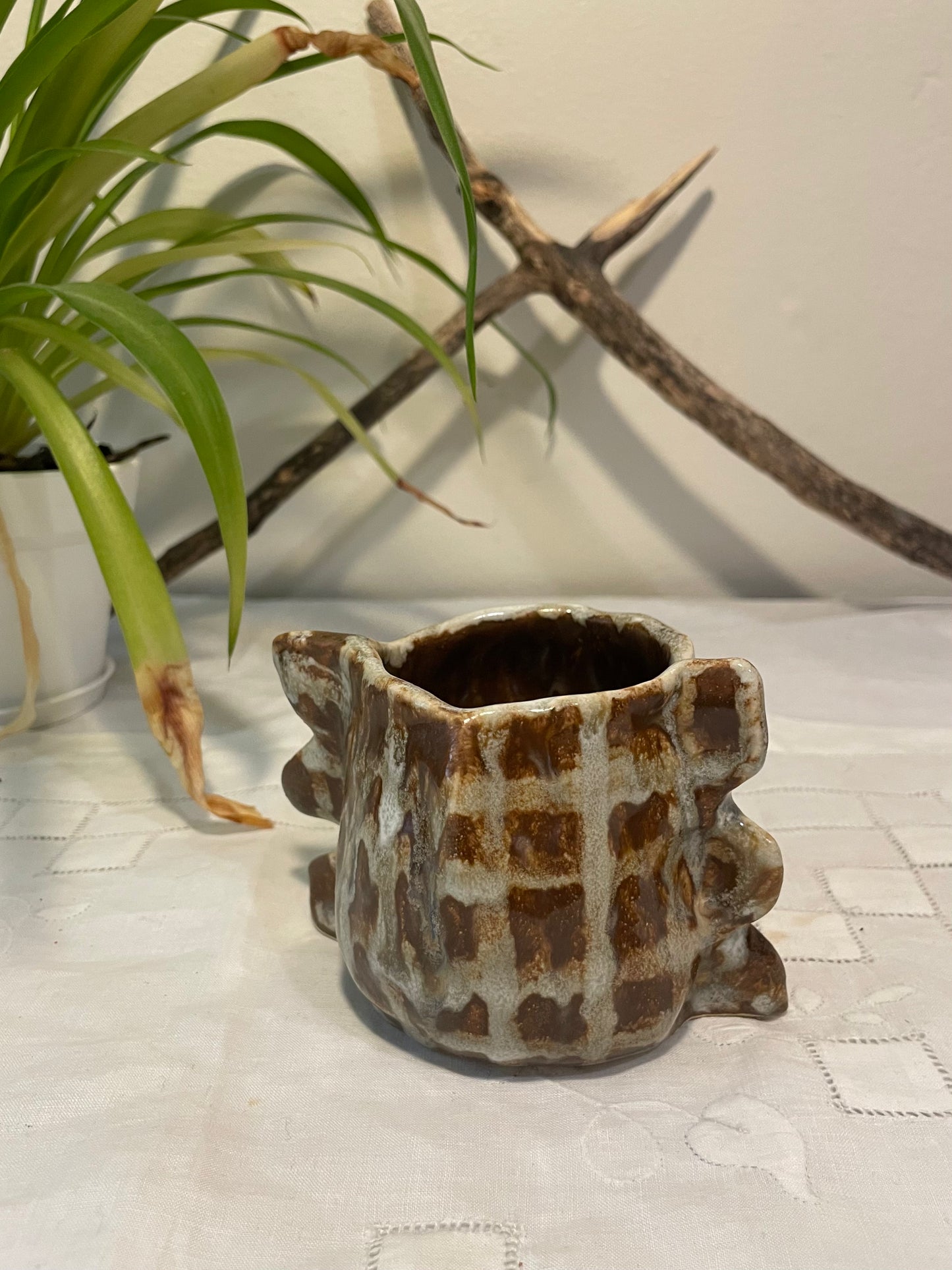 Brown & White Checkered Ear Cup