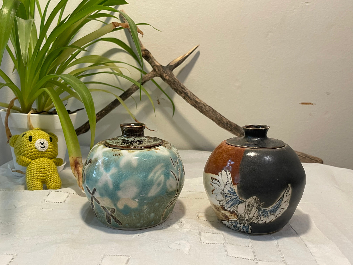 Pair of Patterned Jars